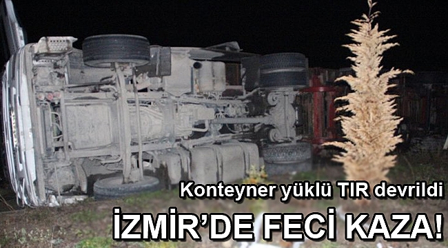 Konteyner yüklü TIR devrildi, sürücü yaralı