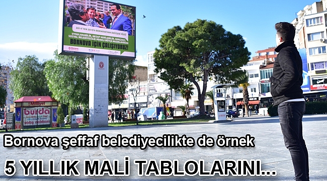 Bornova Belediyesi 5 yıllık mali tablolarını meydanlardaki led ekranlarda yayınladı