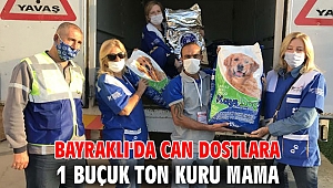 Bayraklı'da depremden etkilenen can dostlara 1 buçuk ton kuru mama