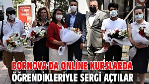 Bornova'da online kurslarda öğrendikleriyle sergi açtılar 