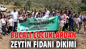 Bucalı çocuklardan zeytin fidanı dikimi