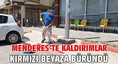Menderes’te Kaldırımlar Kırmızı Beyaza Büründü