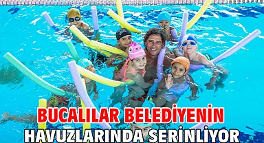 Bucalılar belediyenin havuzlarında serinliyor