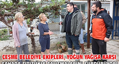 Çeşme Belediye ekipleri, yoğun yağışa karşı sahada titizlikle çalışmalarını sürdürüyor!