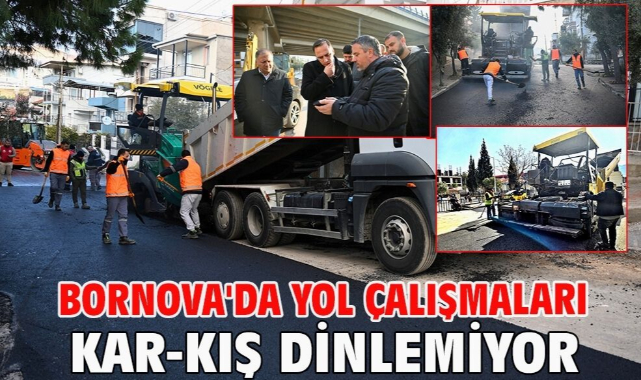 Bornova'da yol çalışmaları kar-kış dinlemiyor