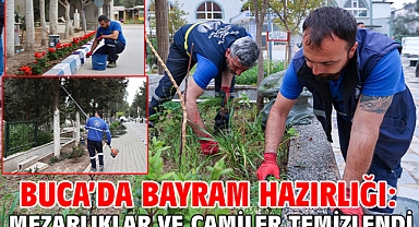 Buca'da bayram hazırlığı: Mezarlıklar ve camiler temizlendi