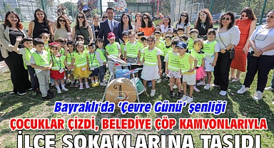 Çocuklar çizdi, belediye çöp kamyonlarıyla ilçe sokaklarına taşıdı