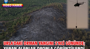 Urla'daki orman yangını 2'nci gününde; yanan alanlar dronla görüntülendi
