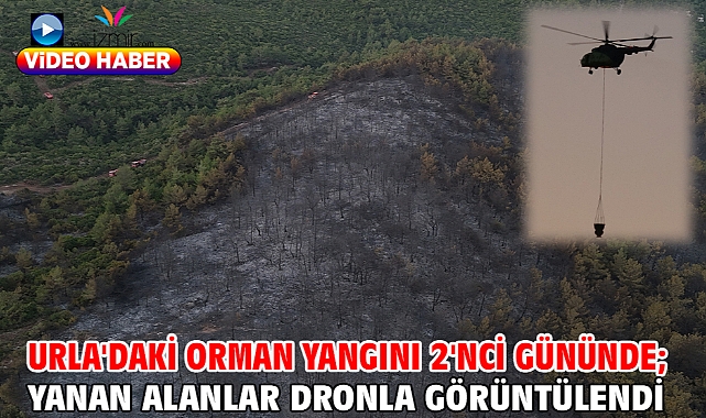 Urla'daki orman yangını 2'nci gününde; yanan alanlar dronla görüntülendi