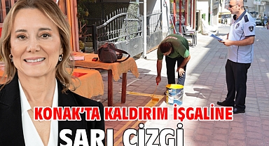 Konak’ta kaldırım işgaline sarı çizgi