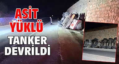 Asit yüklü tanker devrildi