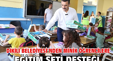 Dikili Belediyesi'nden minik öğrencilere eğitim seti desteği