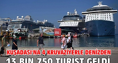 Kuşadası'na 4 kruvaziyerle denizden 13 bin 750 turist geldi