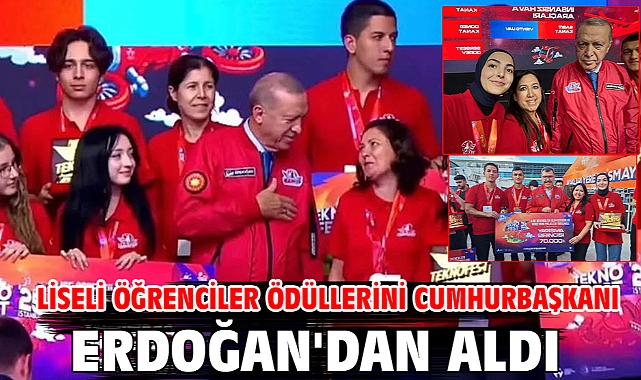 Liseli öğrenciler ödüllerini Cumhurbaşkanı Erdoğan'dan aldı