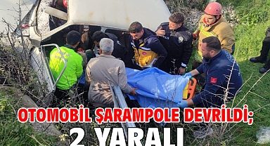 Otomobil şarampole devrildi; 2 yaralı