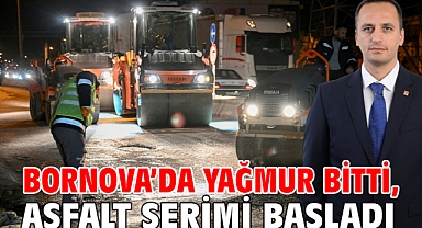 Bornova'da yağmur bitti, asfalt serimi başladı