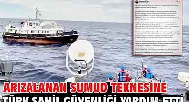 Arızalanan Sumud teknesine Türk Sahil Güvenliği yardım etti