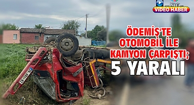 Ödemiş'te Otomobil ile kamyon çarpıştı; 5 yaralı