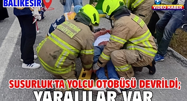 Susurluk'ta yolcu otobüsü devrildi; yaralılar var