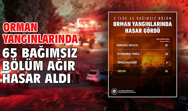 Orman yangınlarında 65 bağımsız bölüm ağır hasar aldı