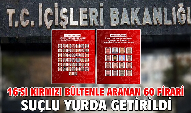 16'sı kırmızı bültenle aranan 60 firari suçlu yurda getirildi