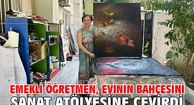 Emekli öğretmen, evinin bahçesini sanat atölyesine çevirdi