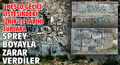 UNESCO geçici listesindeki İznik’te tarihi surlara sprey boyayla zarar verdiler