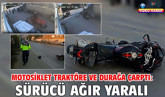 Motosiklet traktöre ve durağa çarptı: Sürücü ağır yaralı