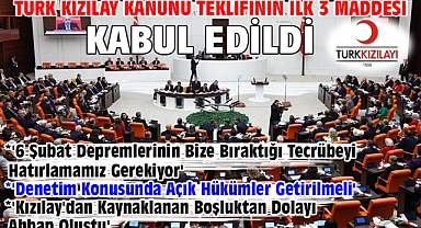 Türk Kızılay Kanunu teklifinin ilk 3 maddesi kabul edildi