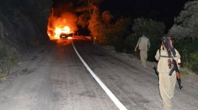 Teröristler Bingöl'de 5 araç yaktı